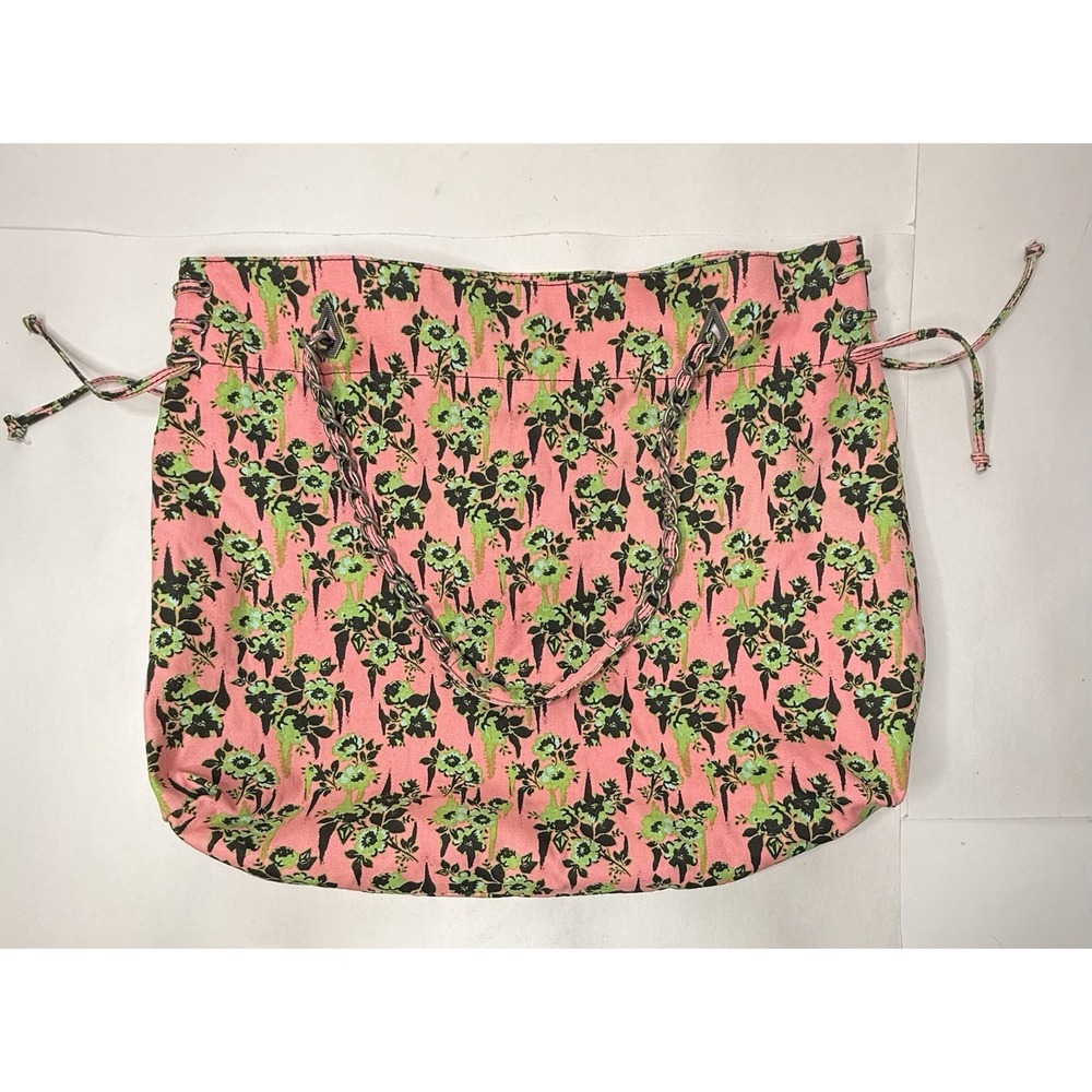 Volcom 2000s Pink Green Floral Large Tote Bag Chain Handles Hobo Beach Casual - Picture 10 of 16